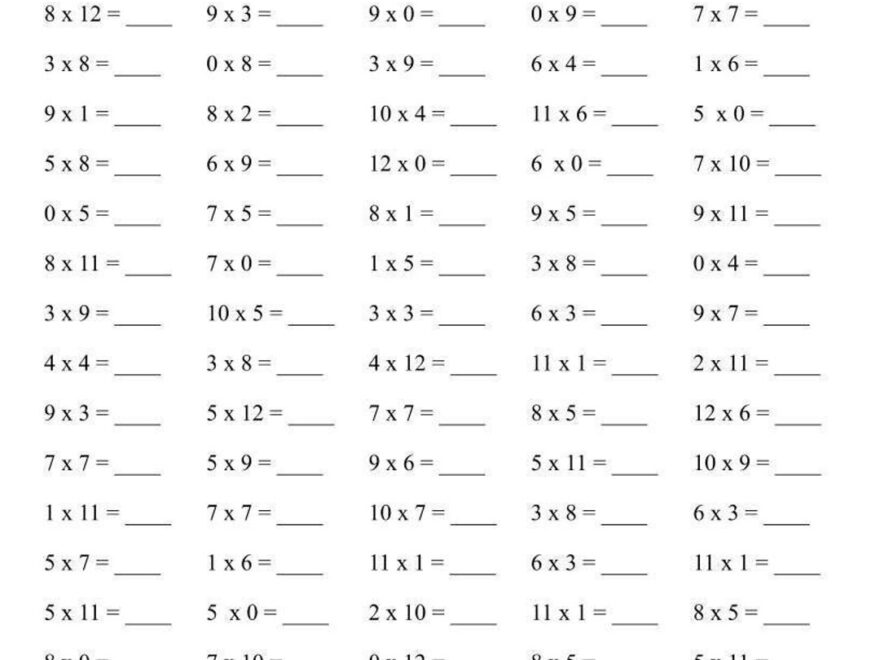 Math Drills Multiplication Printable Timetable 0 To 12 Practice Speed Counting Instant Download Homework Practice Math Worksheets Etsy