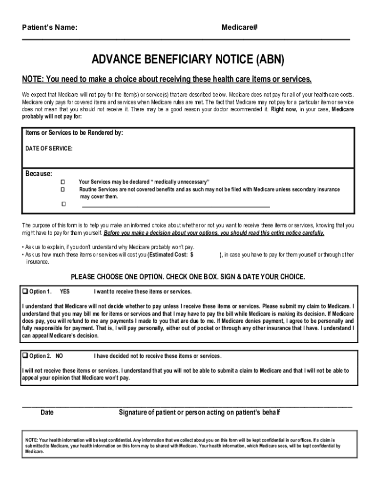 Medicare Abn Form 2025 Printable