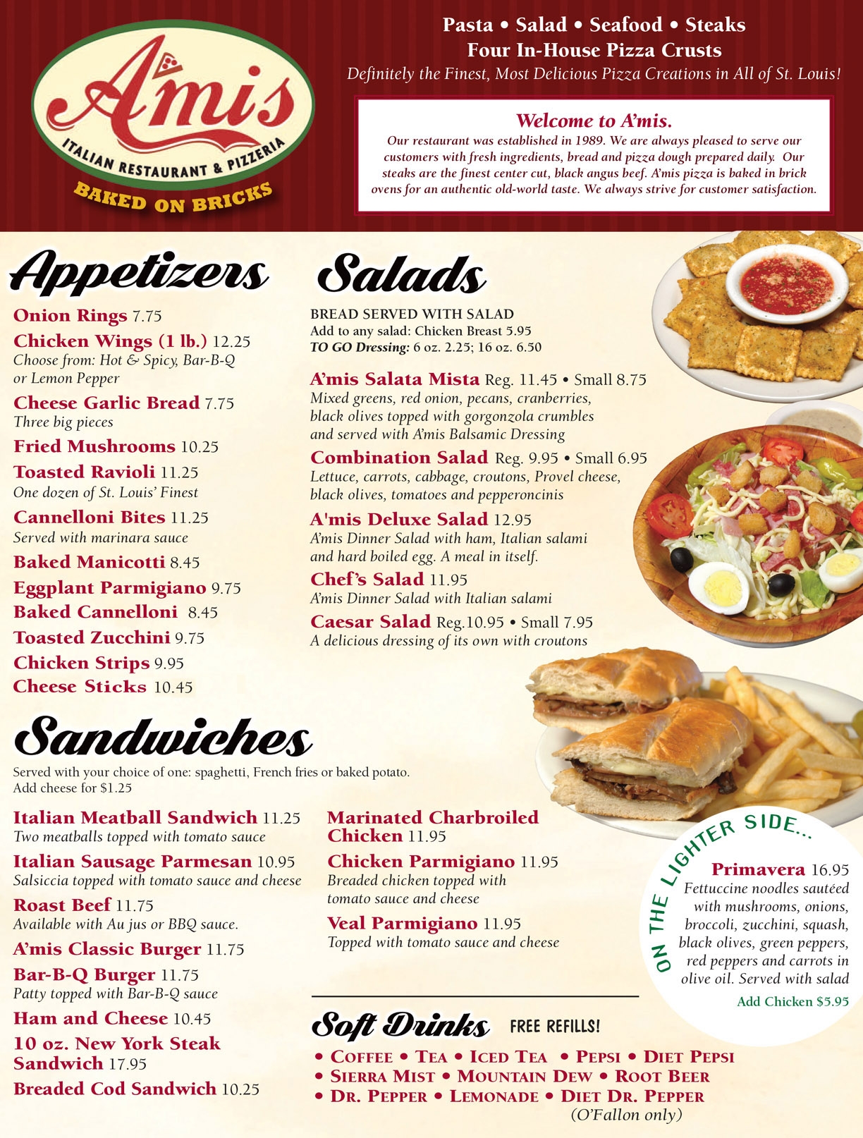 Menu A MIS ITALIAN RESTAURANT And PIZZERIA MENU Rock Hill Webster Groves And O Fallon Missouri Locations St Louis Pizza St Louis Pasta