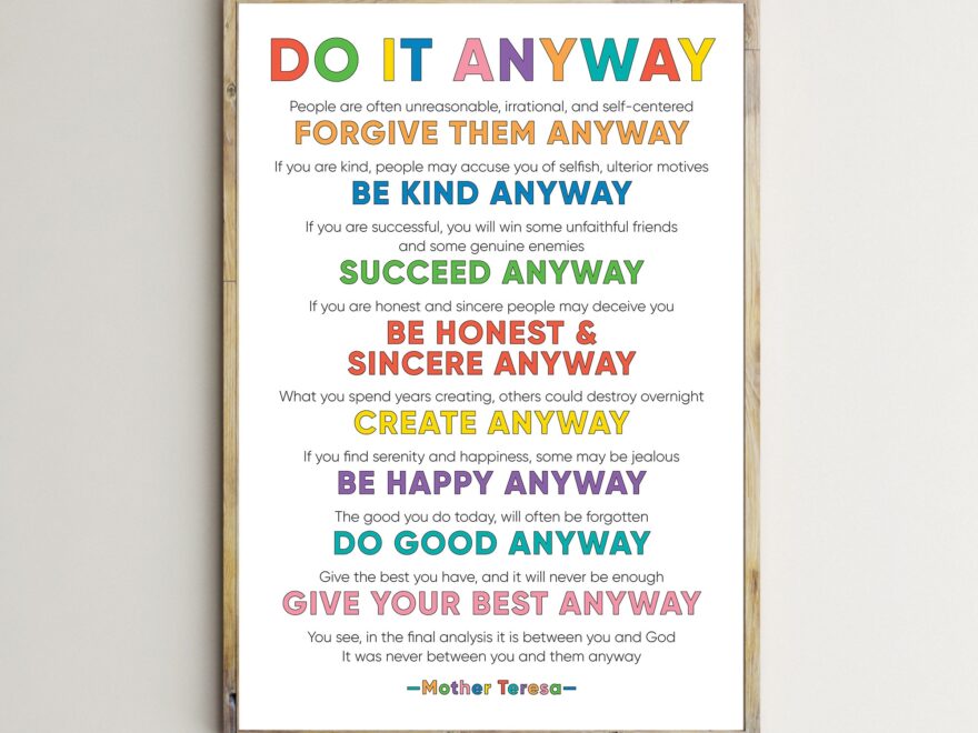 Mother Teresa Print do It Anyway inspirational Quotes poster wall Decor Printable Wall Art inspiring Words typography text digital Download Etsy Israel