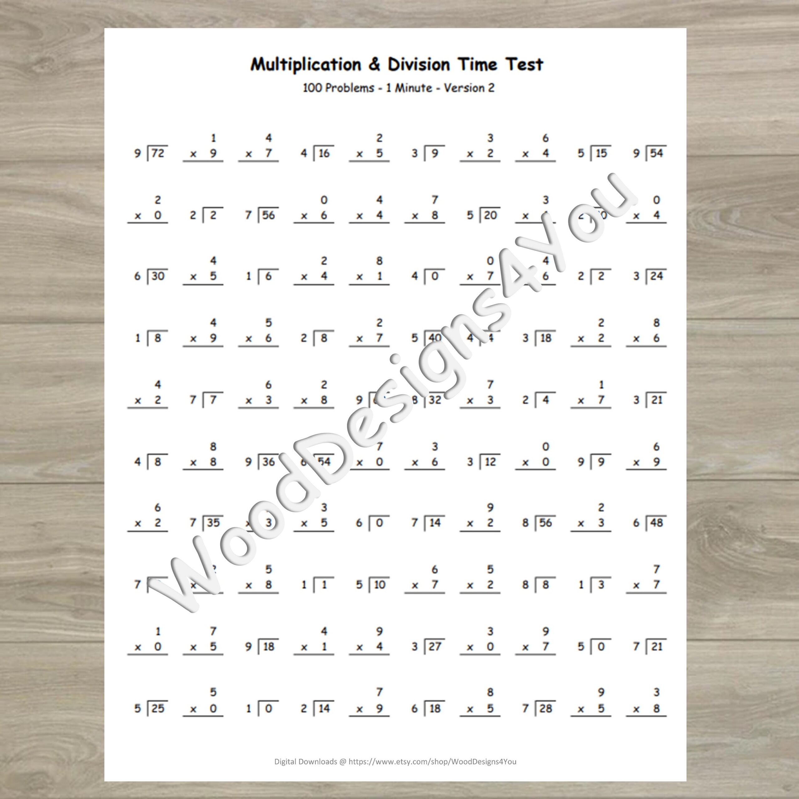 Multiplication And Division Time Test Mixed Mad Math Minute Third And Fourth Grade Worksheets Etsy