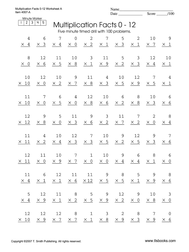 Multiplication Facts 0 12 Printable Pdf Fill Out Sign Online DocHub