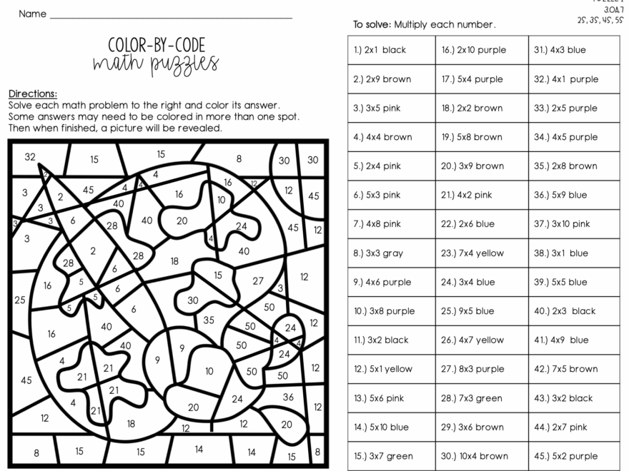 Multiplication Facts Color By Number Color By Code The Owl Teacher