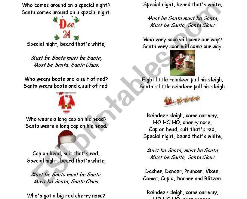 Must Be Santa Lyrics And Pictures To Learn The Songs ESL Worksheet By Poleta
