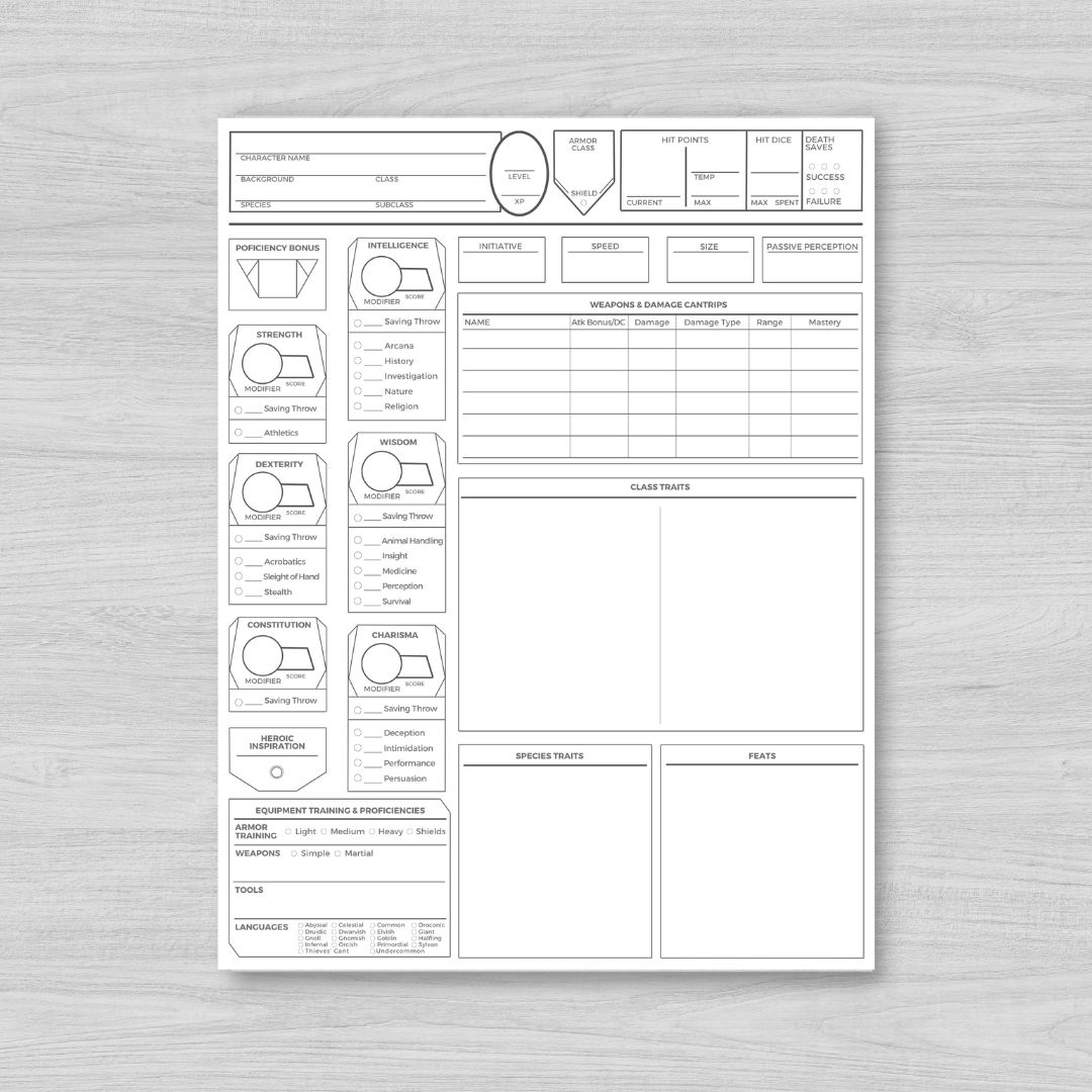 D&D 5E Printable Character Sheet