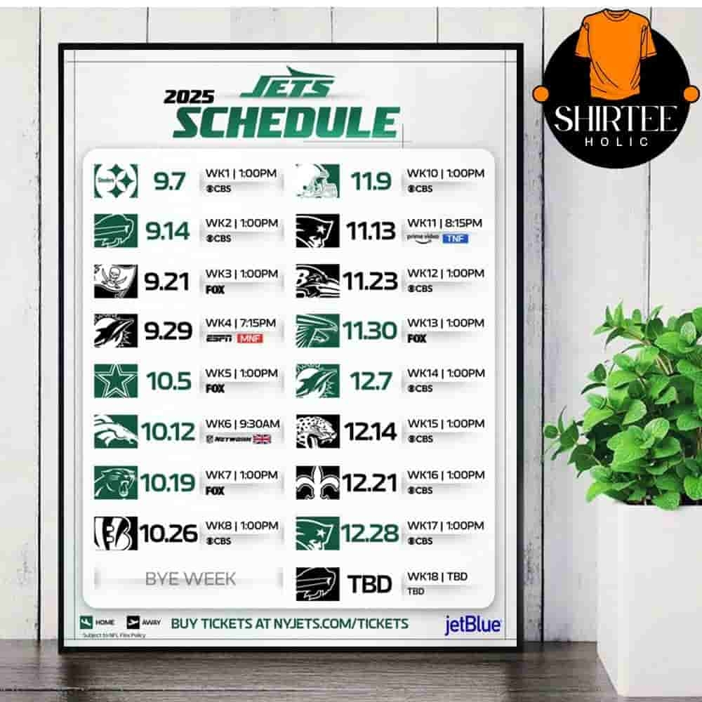 New York Jets Official 2025 NFL Schedule Season 2025 2026 Wall Decor Poster Canvas Shirteeholic