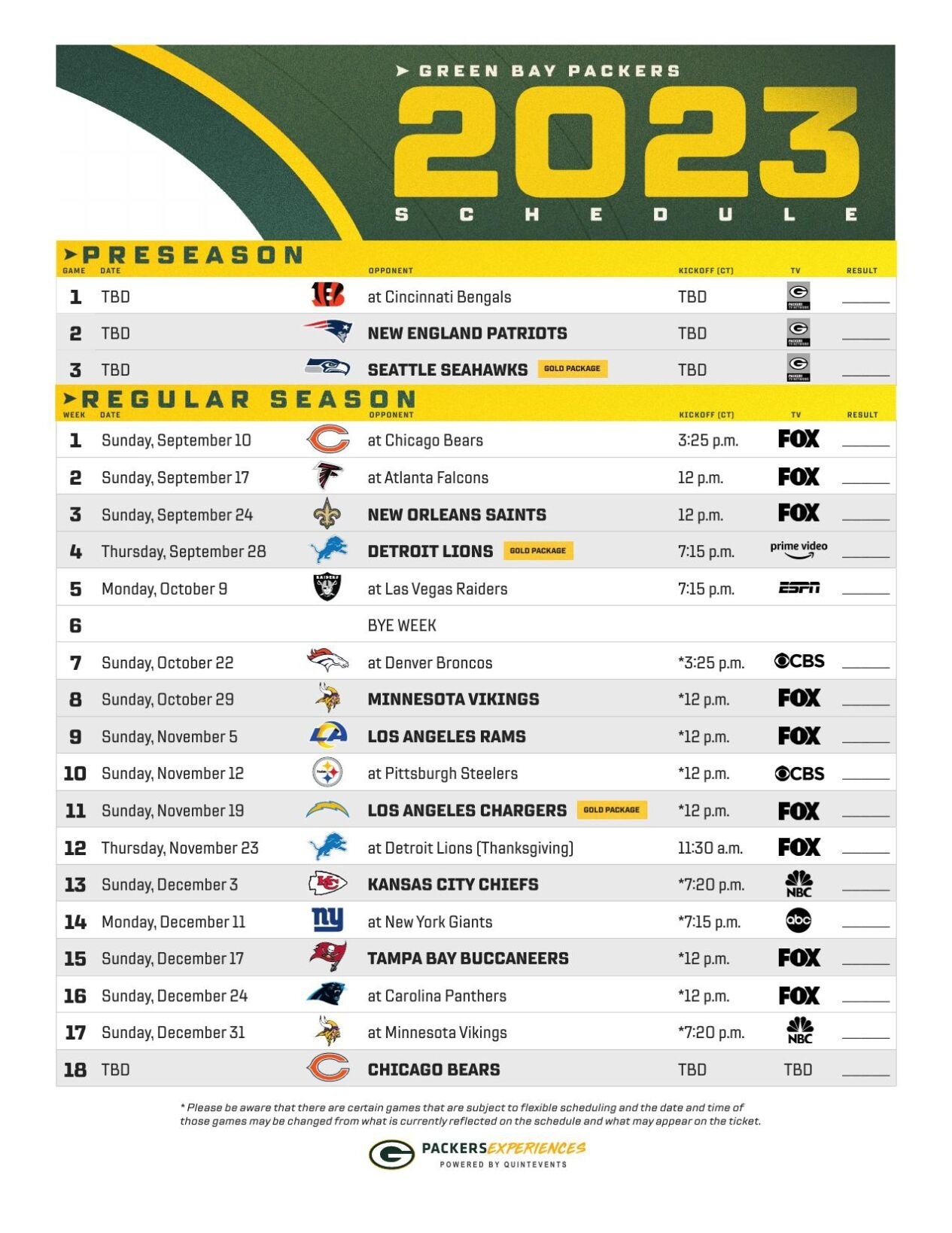 NFL Releases Green Bay Packers Schedule For 2023 News Wkow
