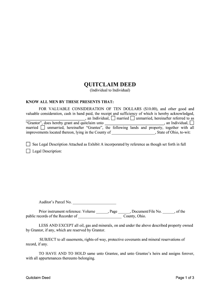 Ohio Quitclaim Deed Fill Online Printable Fillable Blank PdfFiller