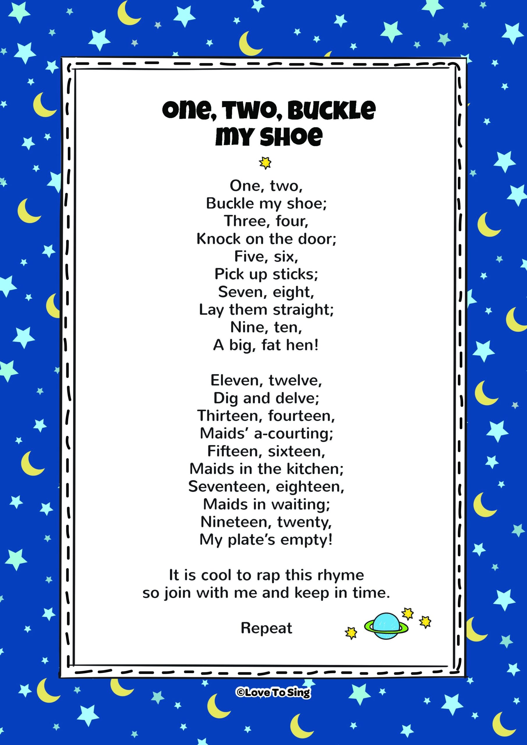One Two Buckle My Shoe Kids Video Song With FREE Lyrics Activities 