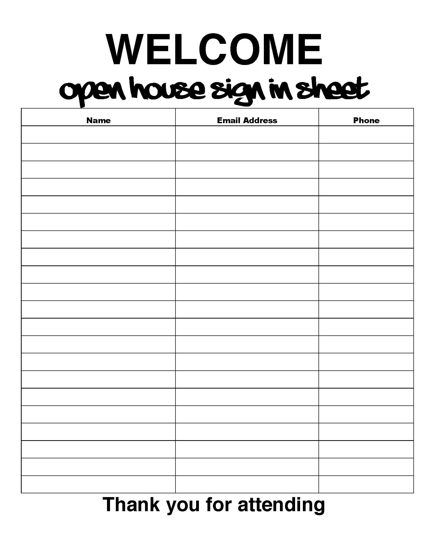 Open House Sign In Sheet Printable House Sign In Sheet PDF Real Estate Sign In Sheet Realtor Open House Sign In Form Etsy