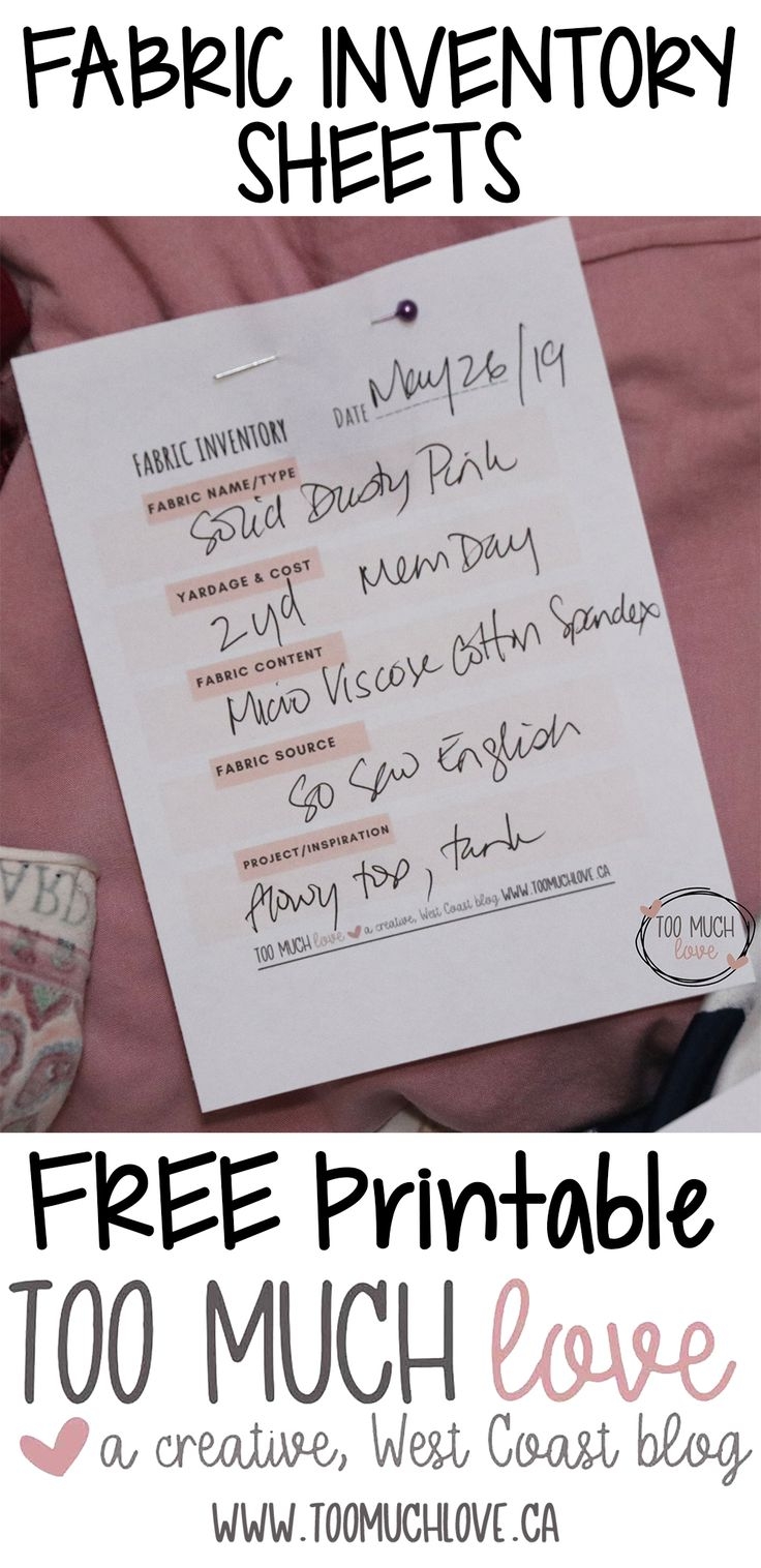 Organize Your Fabric Stash With These Fabric Inventory Sheets This Is A FREE Printable 
