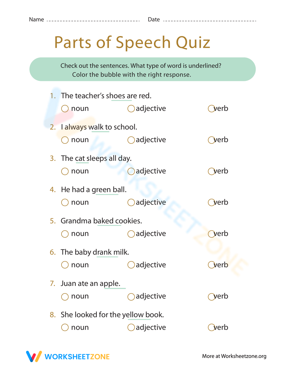 Parts Of Speech Take The Quiz Worksheet