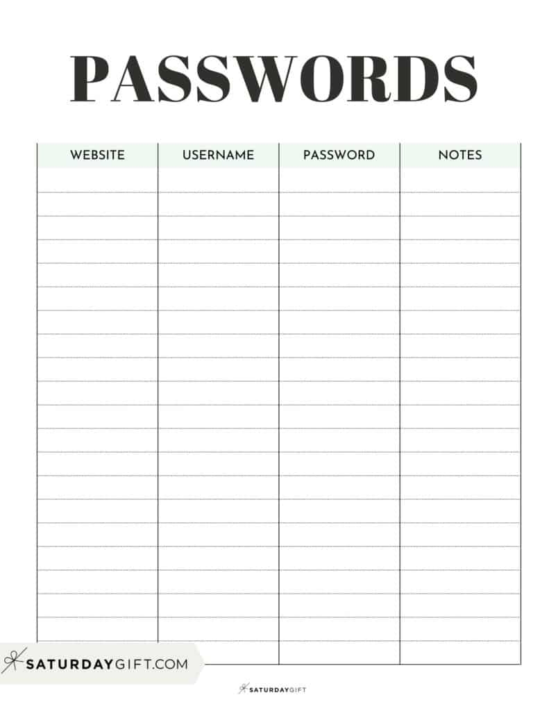 Free Password Keeper Template Printable