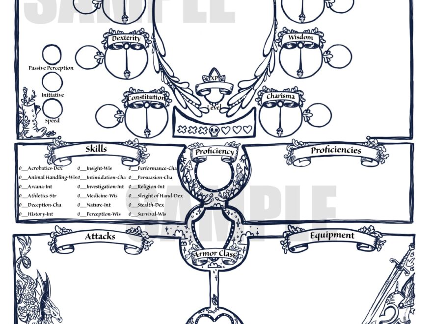 PDF Printable Dungeons Dragons 5th Ed Character Sheet Bundle Etsy Hong Kong