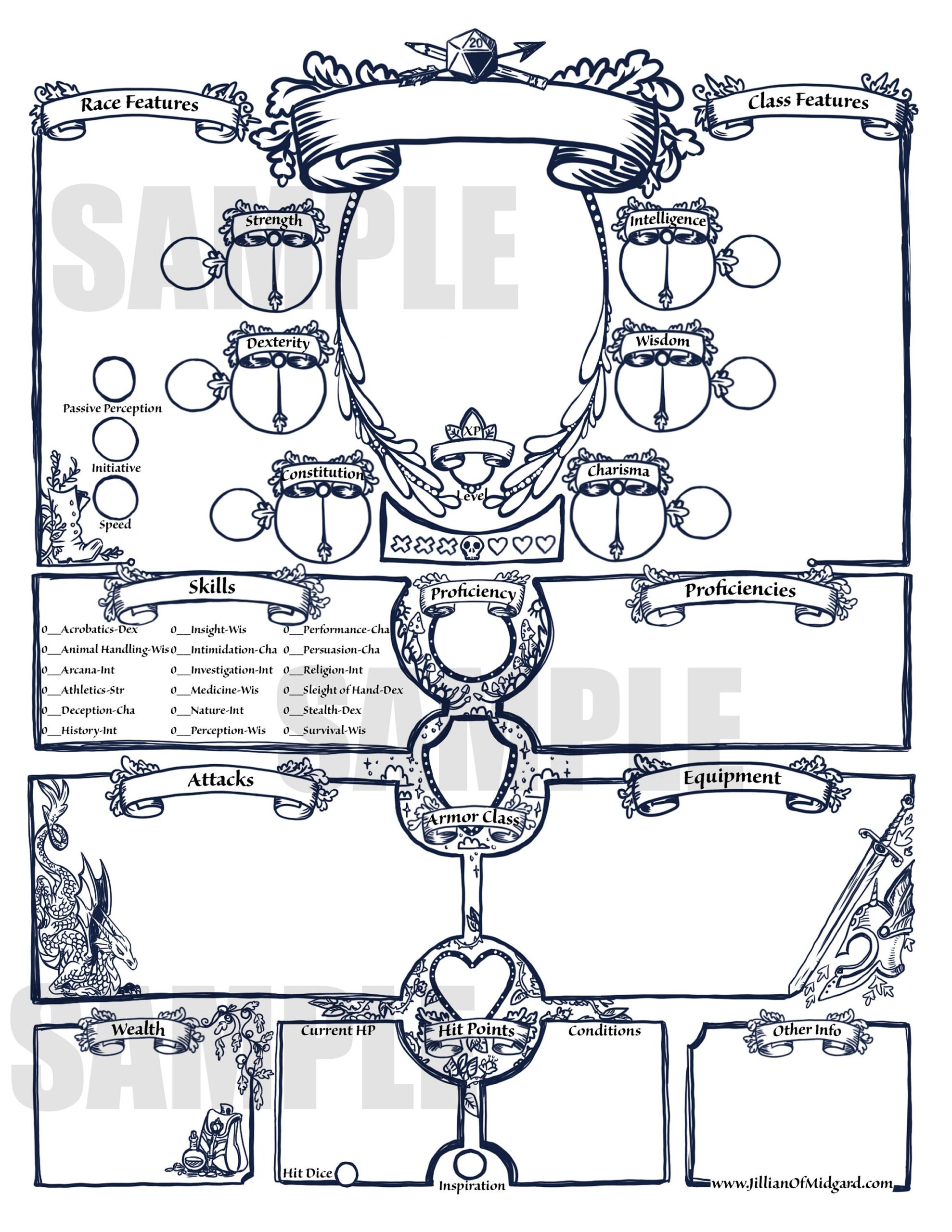 PDF Printable Dungeons Dragons 5th Ed Character Sheet Bundle Etsy Hong Kong