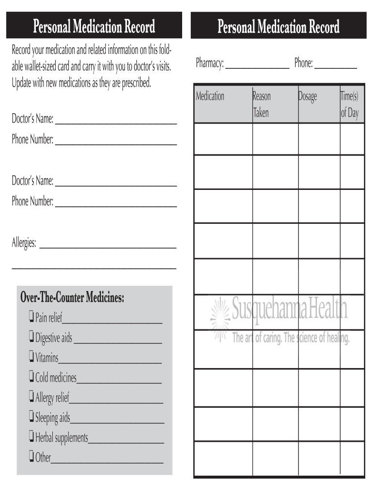 Printable Medication List For Wallet