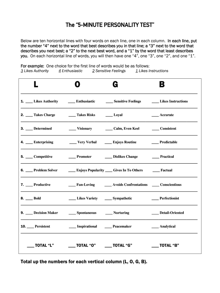 Personality Online Fill Online Printable Fillable Blank PdfFiller