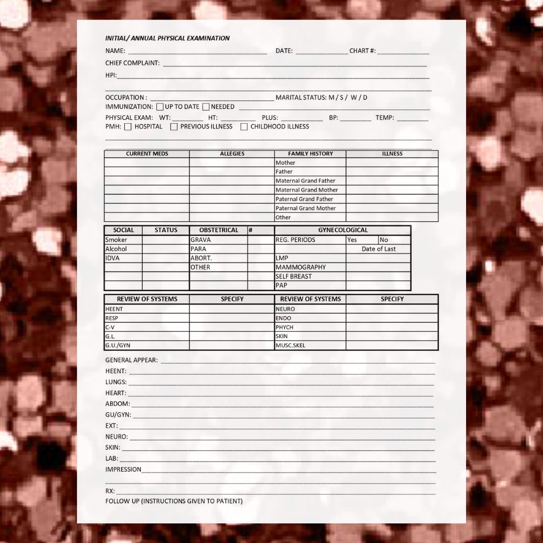 Physical Exam Form Fillable PDF Annual Physical Examination Printable Instant Download Medical Doctor s Office PDF New Client Form Etsy