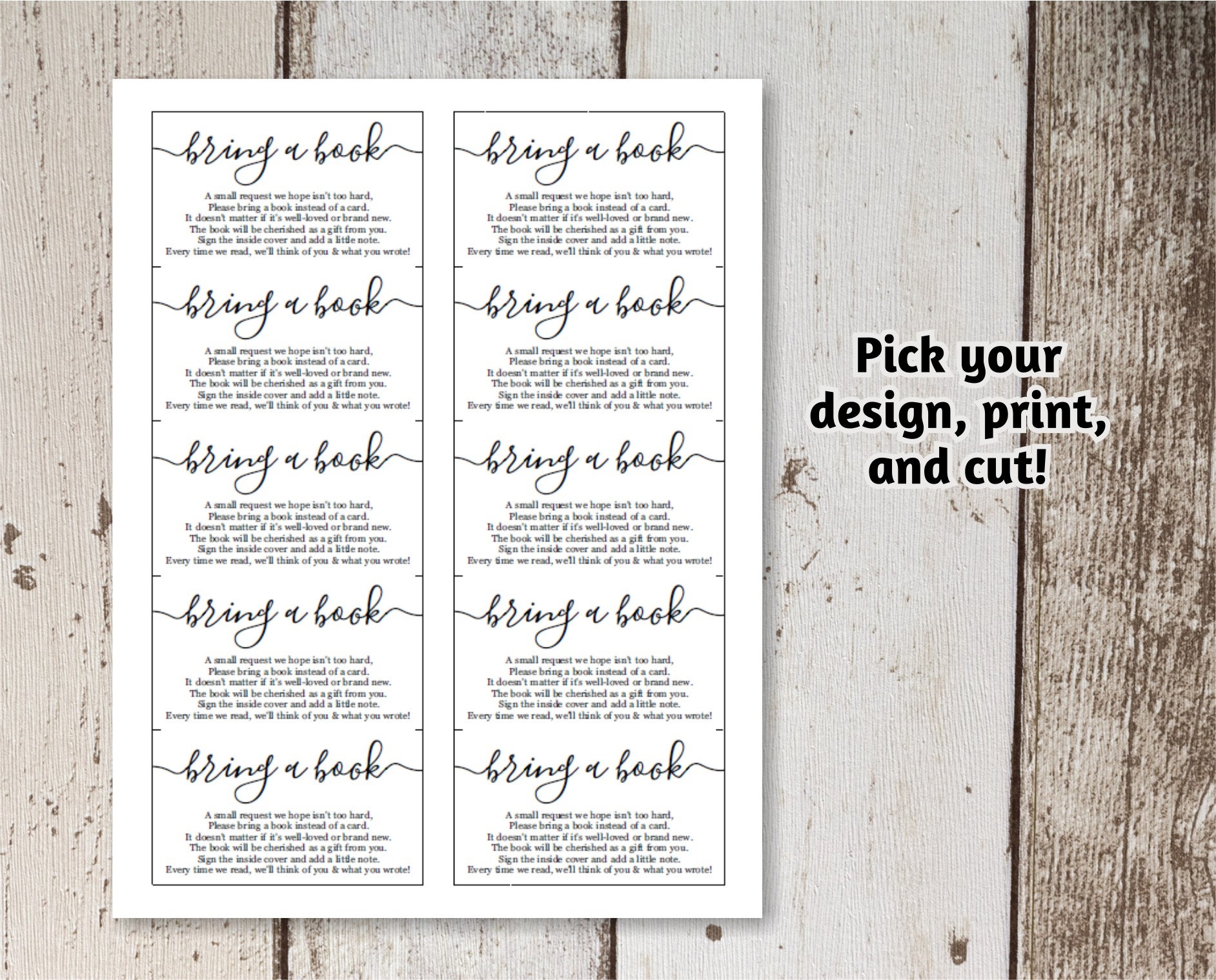 Printable Baby Shower Book Request Bring A Book Instead Of A Card Rustic Wood Instant Download Avery Business Card Template 8871 Etsy