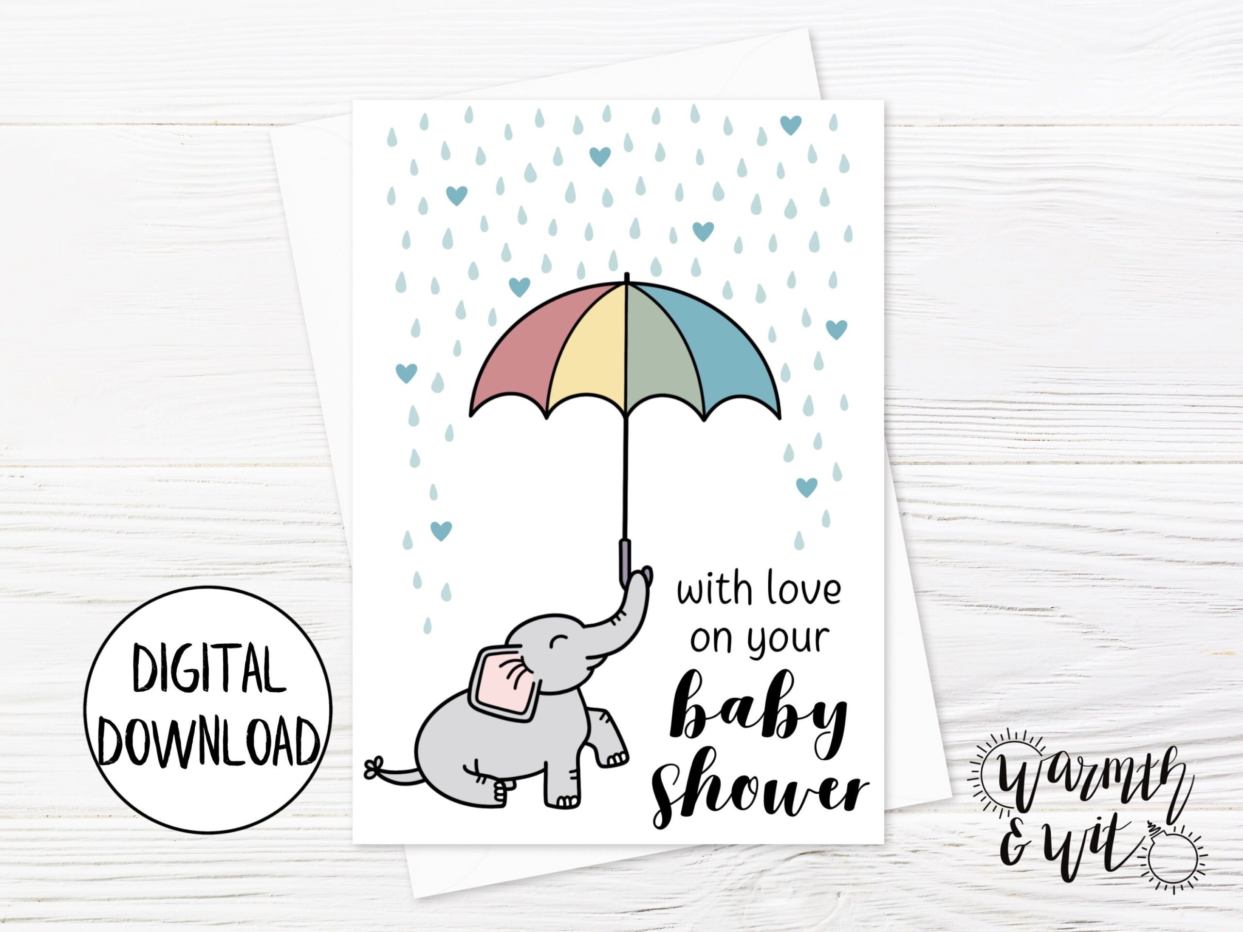 Printable Baby Shower Card Girl Boy Elephant Baby Shower Card Digital New Baby Card Printable 5x7 Greeting Card Printable Envelope Etsy