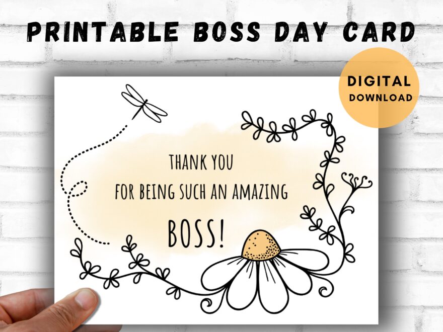 Printable Boss Card daisy Doodle Boss s Day Card boss Appreciation amazing Boss instant Download matching And Blank A2 Envelope Template Etsy