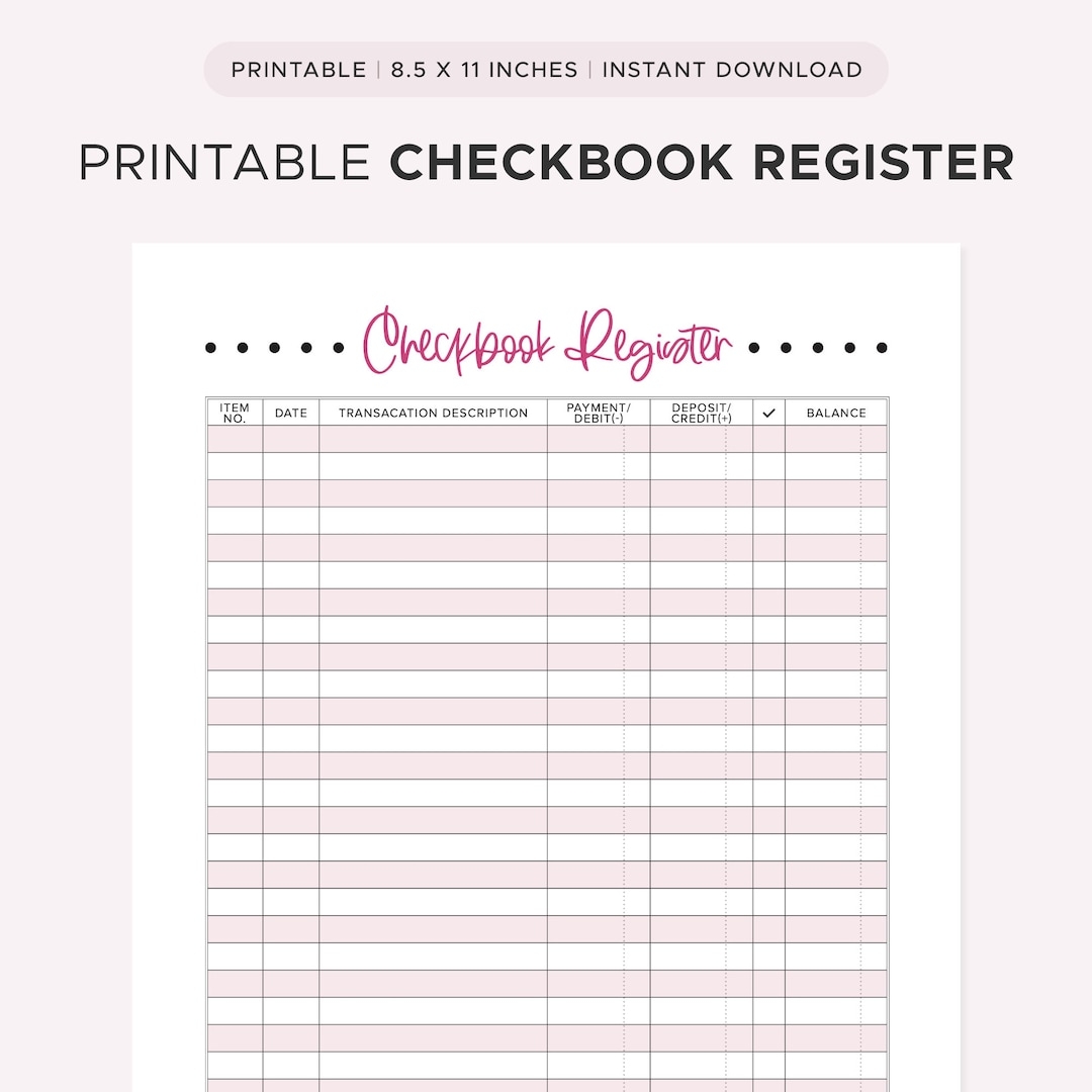 Printable Checkbook Register Cute Checkbook Register Printable Pink Etsy