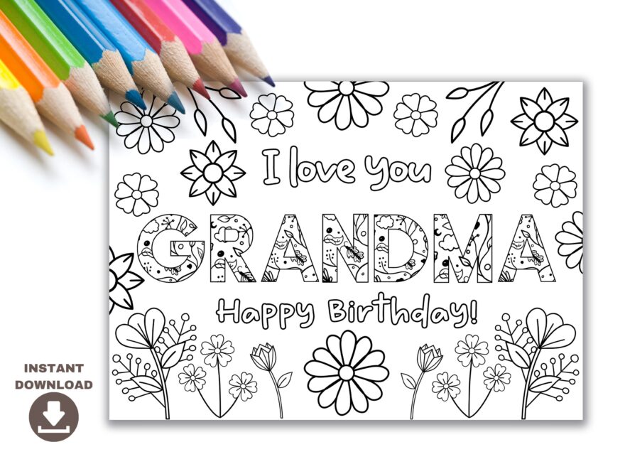 Printable Coloring Birthday Card For Grandma Grandmother Birthday Card DIY Gift Kids Craft For Grandma Birthday Instant Download Card Etsy Finland