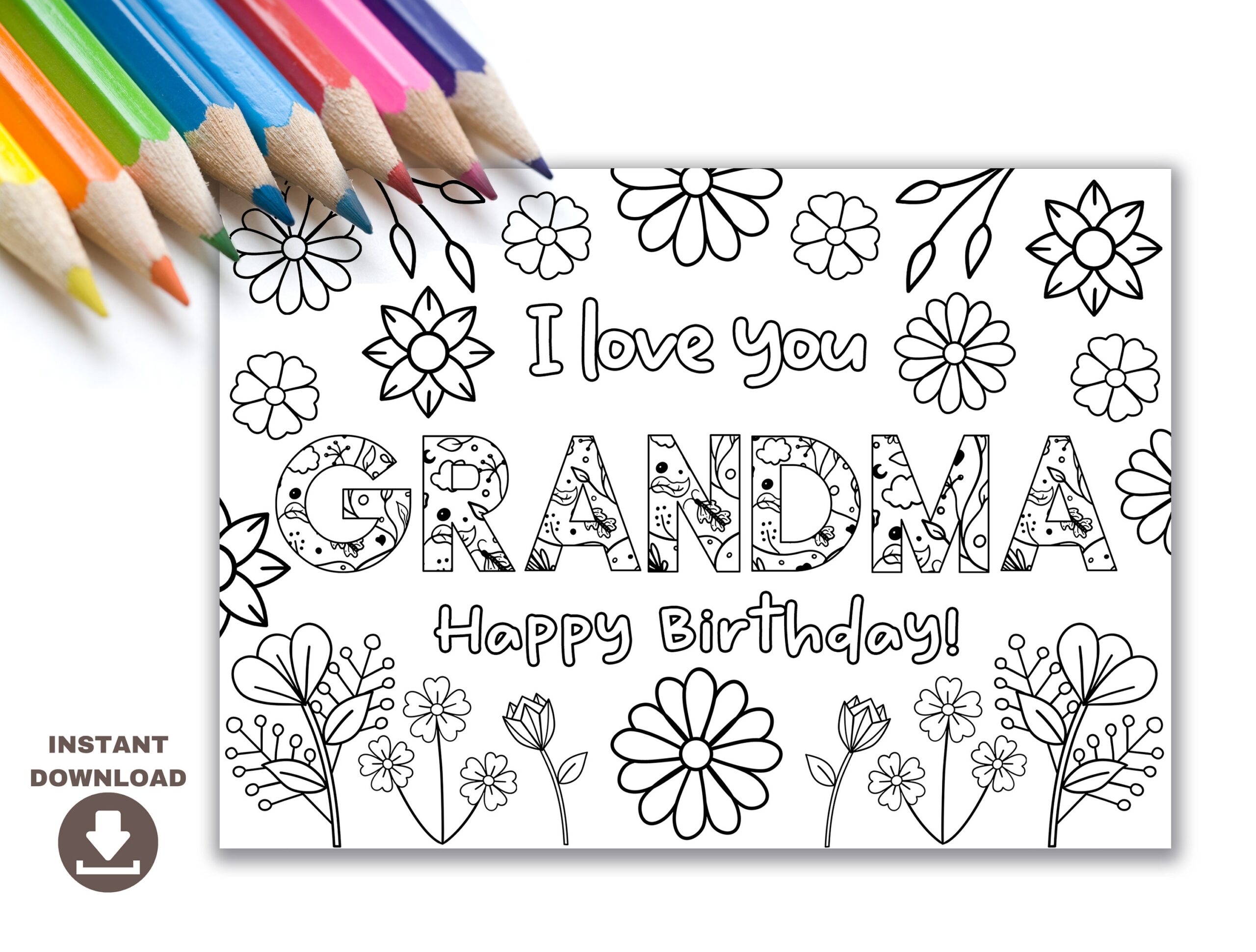 Printable Coloring Birthday Card For Grandma Grandmother Birthday Card DIY Gift Kids Craft For Grandma Birthday Instant Download Card Etsy Finland