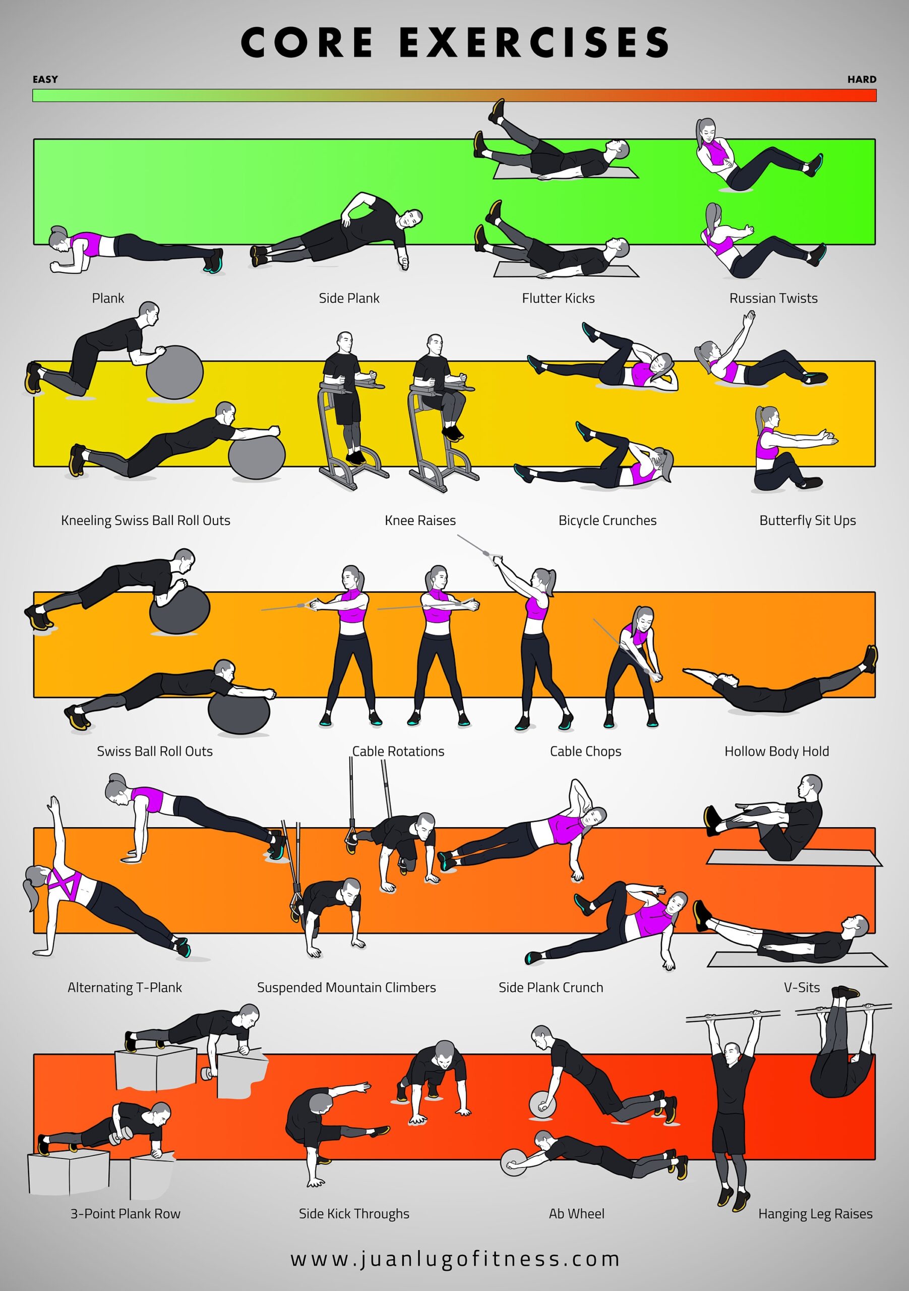 Printable Core Training Poster 16 66 X 23 66 20 Illustrated Exercises Etsy