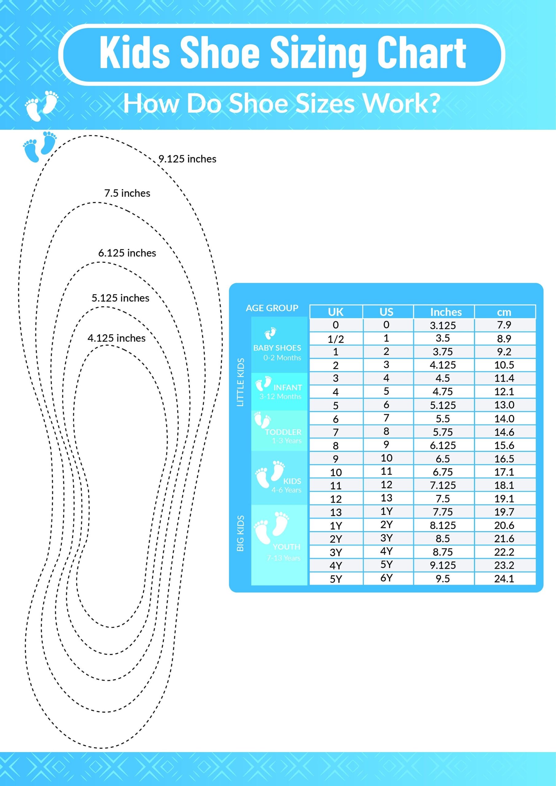 Printable Kids Shoe Sizing Chart Accurate Sizing For Happy Little Feet Etsy Australia