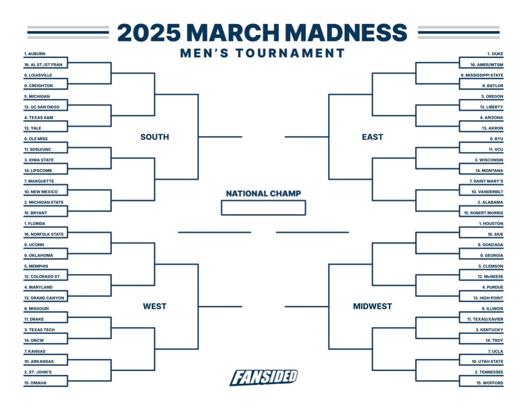 Ncaa Printable Bracket With Game Times