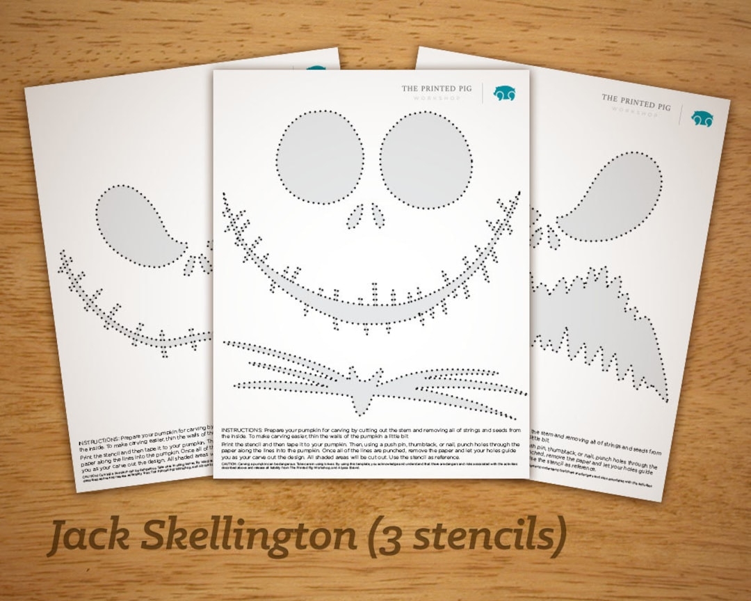 Printable Pumpkin Carving Pattern Jack Skellington Nightmare Before Christmas Set Etsy