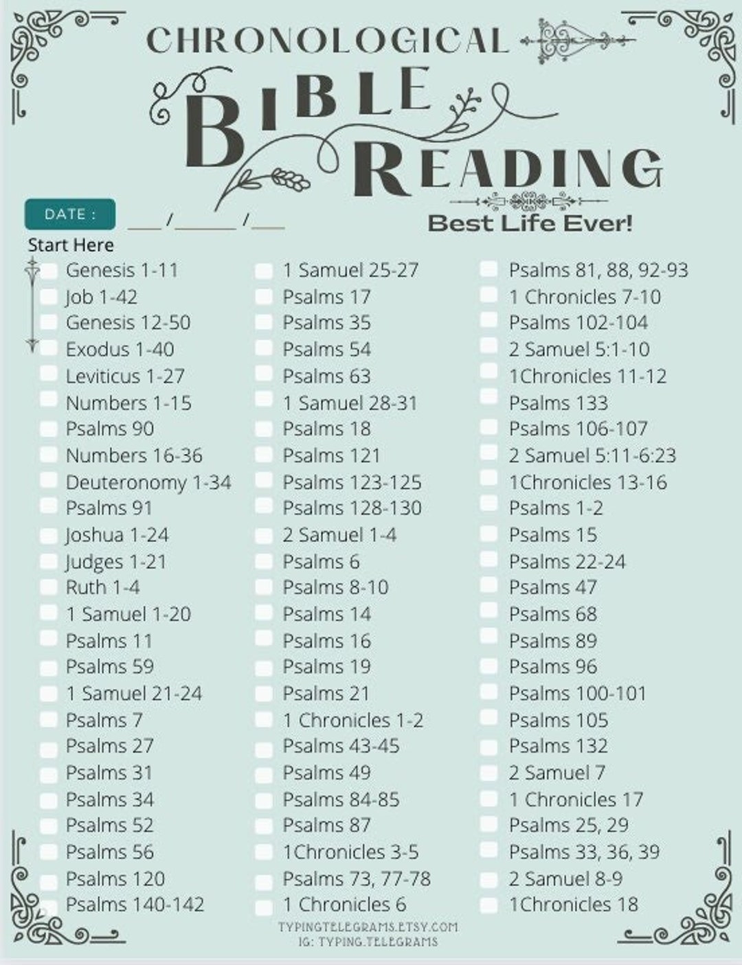 Chronological Bible Reading Plan Printable