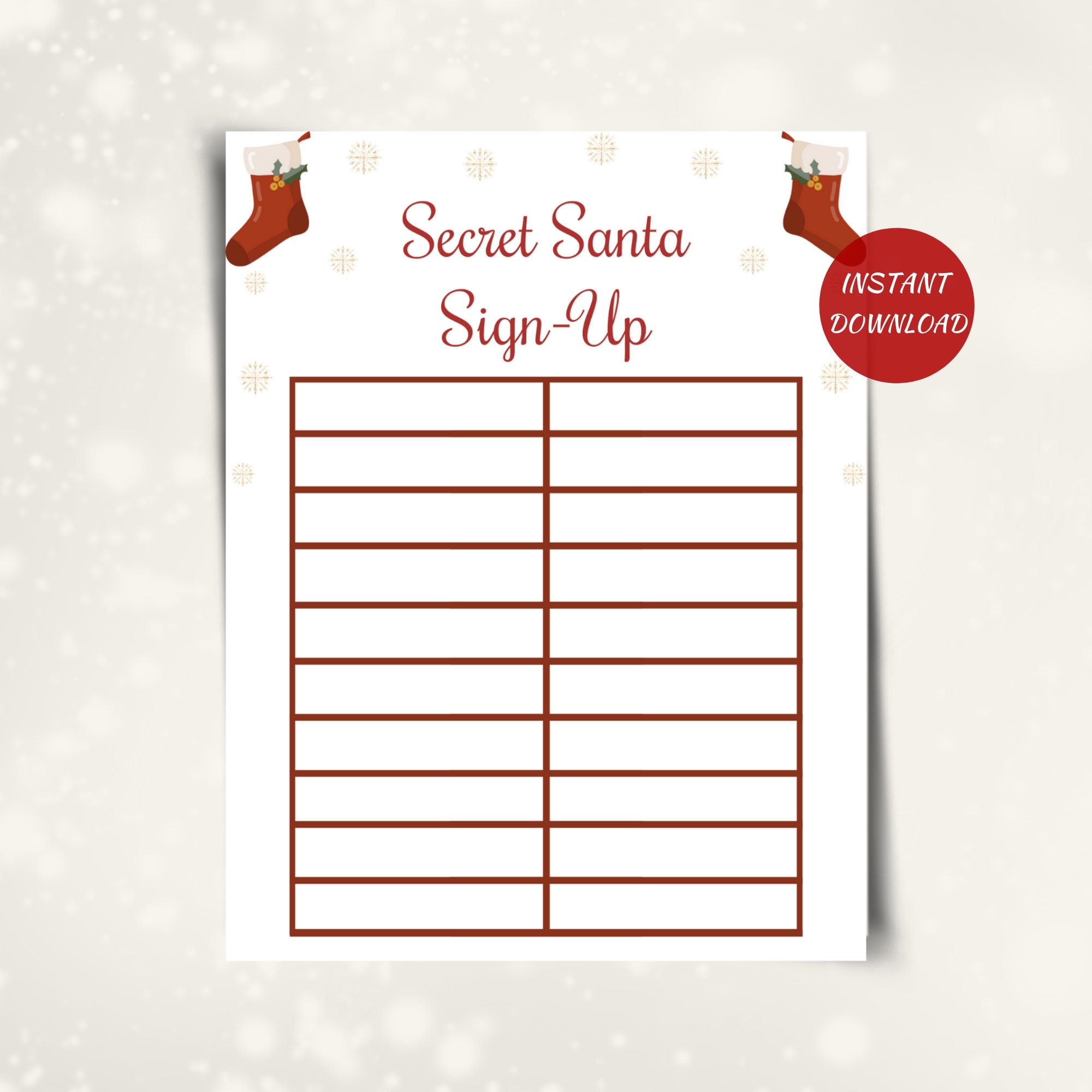 Printable Secret Santa Sign Up Sheet Christmas Gift Exchange Sign Up Sheet Christmas Office Party Gift Swap Sign Up Sheet Etsy