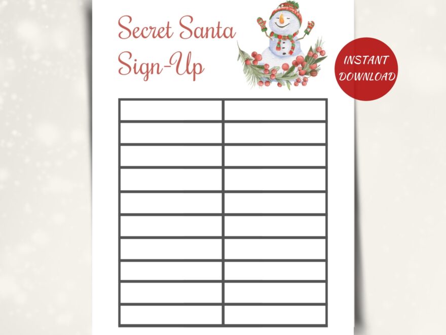 Printable Secret Santa Sign Up Sheet Christmas Gift Exchange Sign Up Sheet Christmas Office Party Gift Swap Sign Up Sheet Etsy