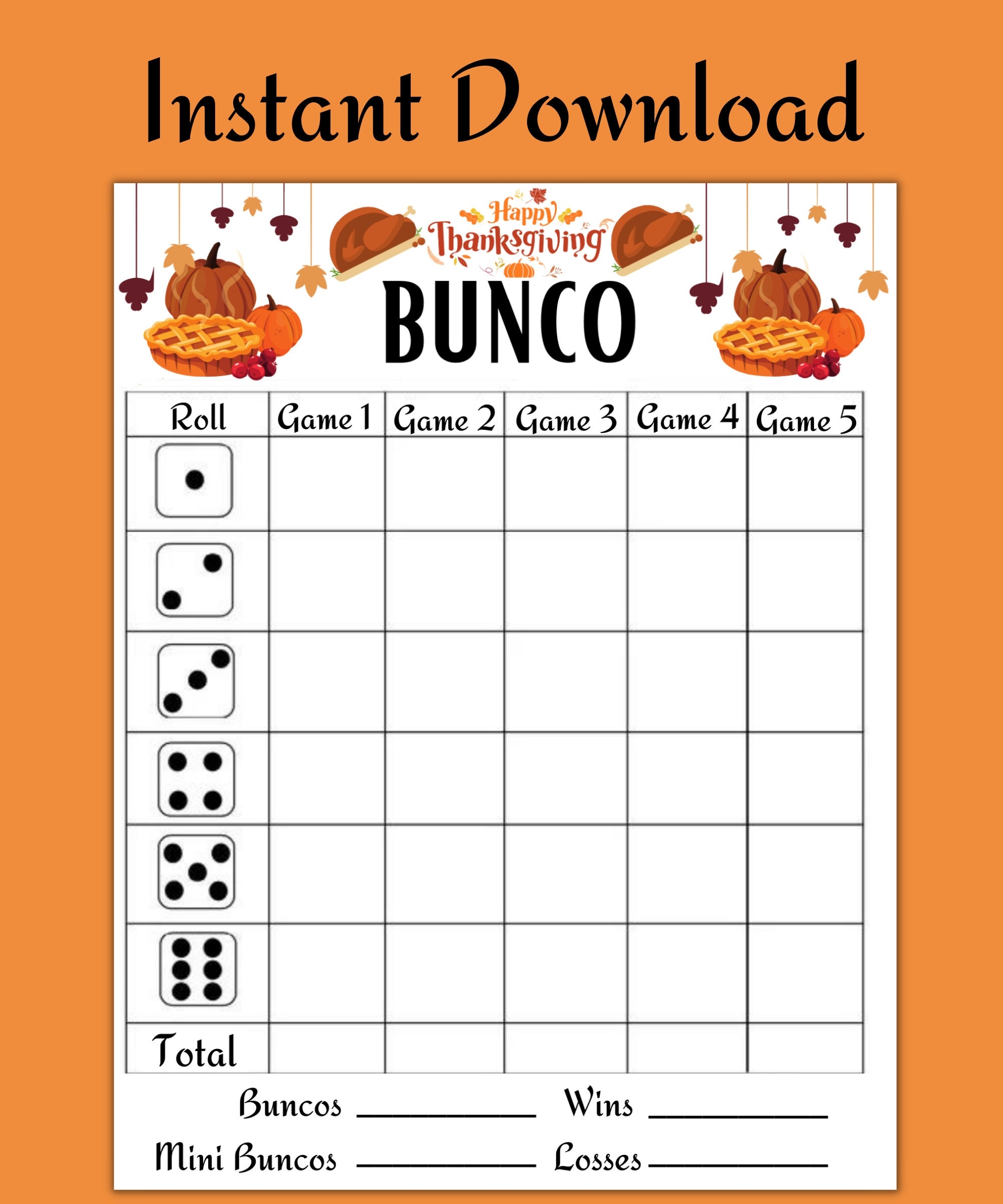 Printable Thanksgiving Bunco Score Card Sheet Bunco Printable Game Score Card Table Tally Sheet Family Thanksgiving Party Games Etsy