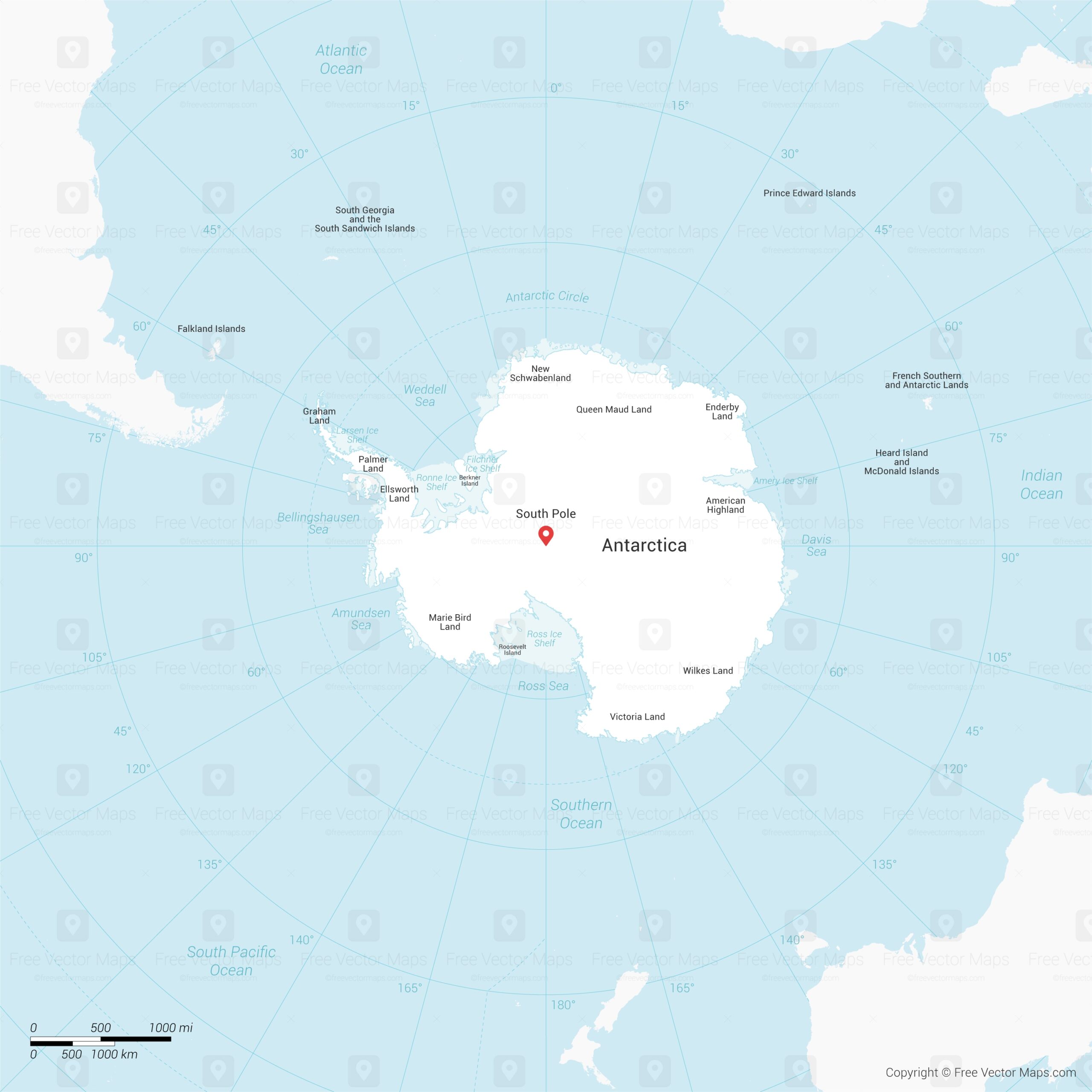 Printable Vector Map Of Antarctica Free Vector Maps