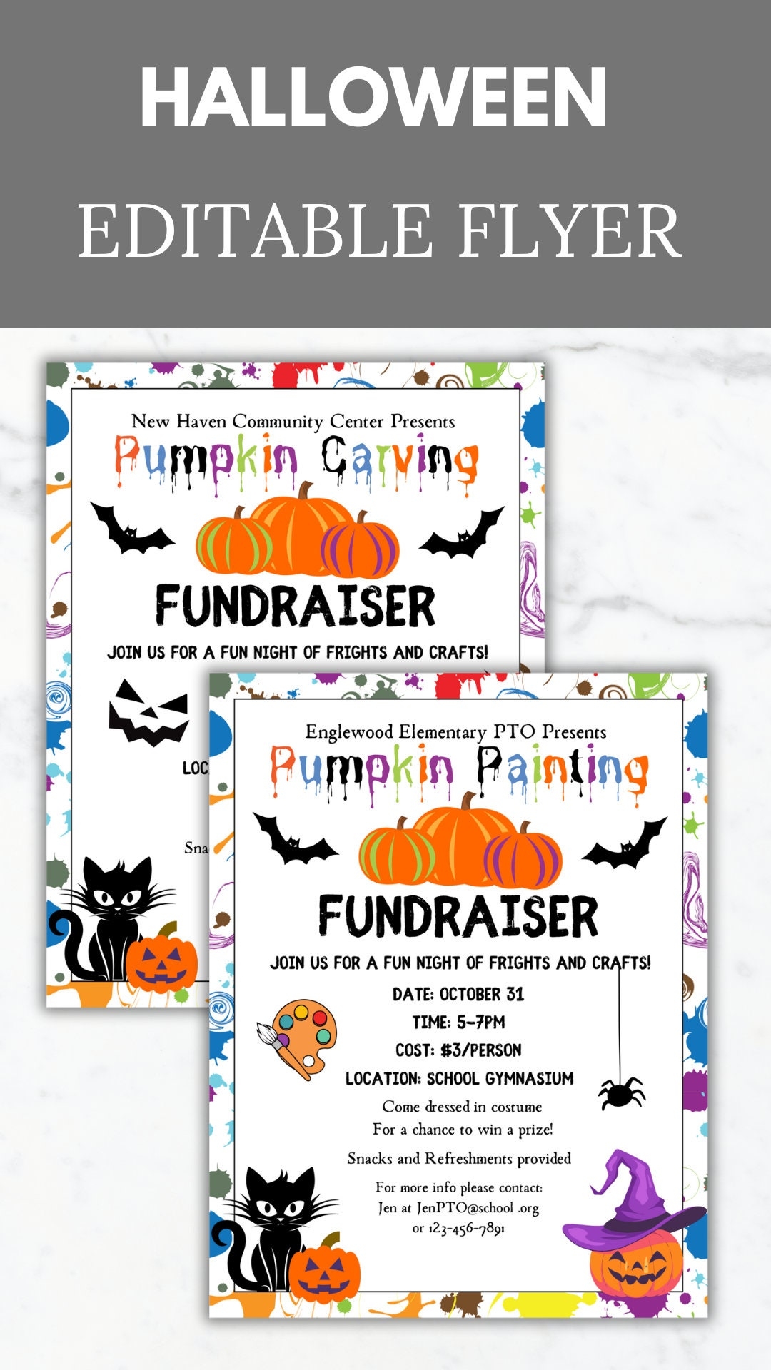 Pumpkin Painting Fundraiser Flyer Template PTA Editable Fall School Event Pumpkin Carving Contest PTO Halloween Flyer Invitation Template Etsy