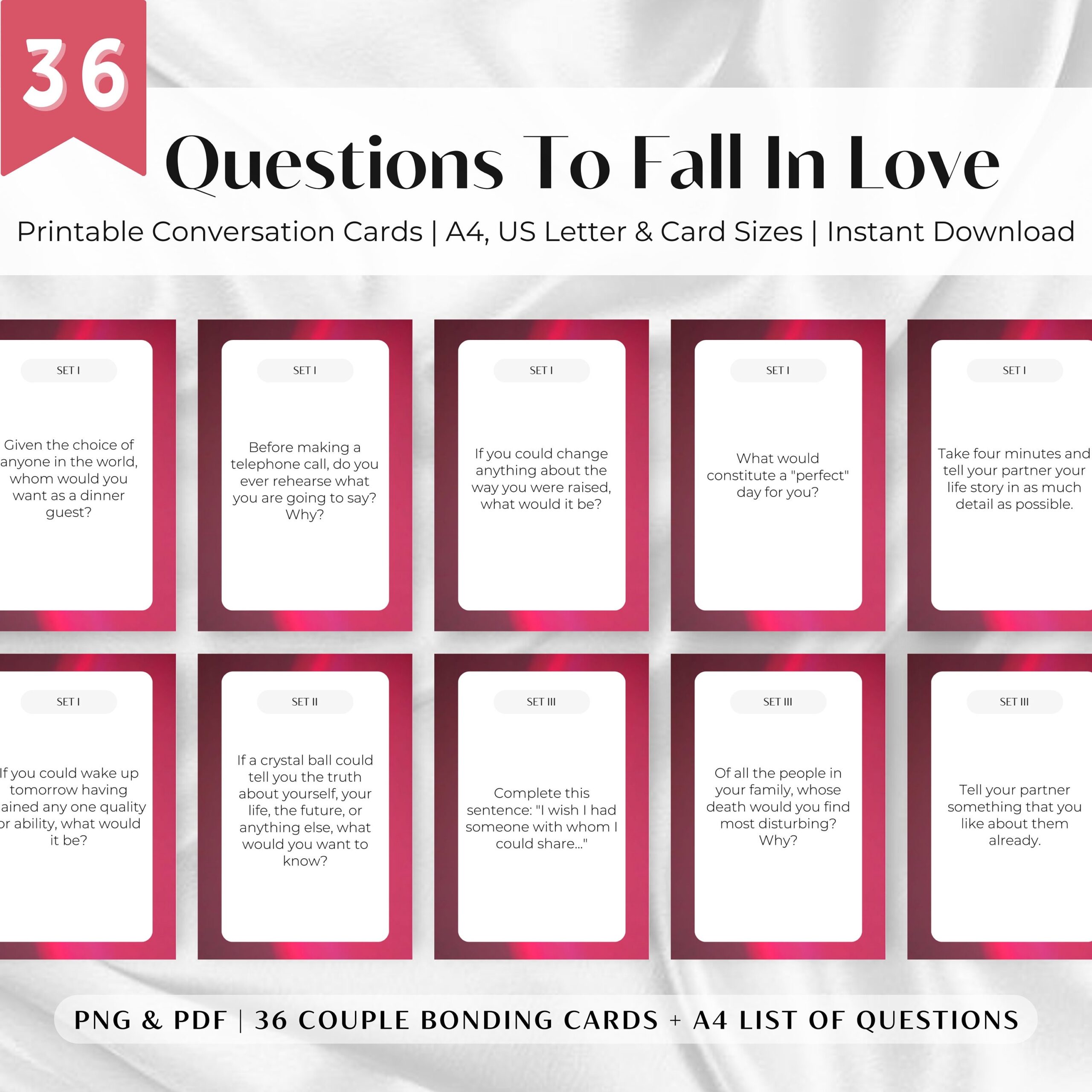 Questions To Fall In Love Printable Cards Couple GIFT Idea Romantic Date Night Ideas Relationship Building Couple Conversation Starters Etsy UK