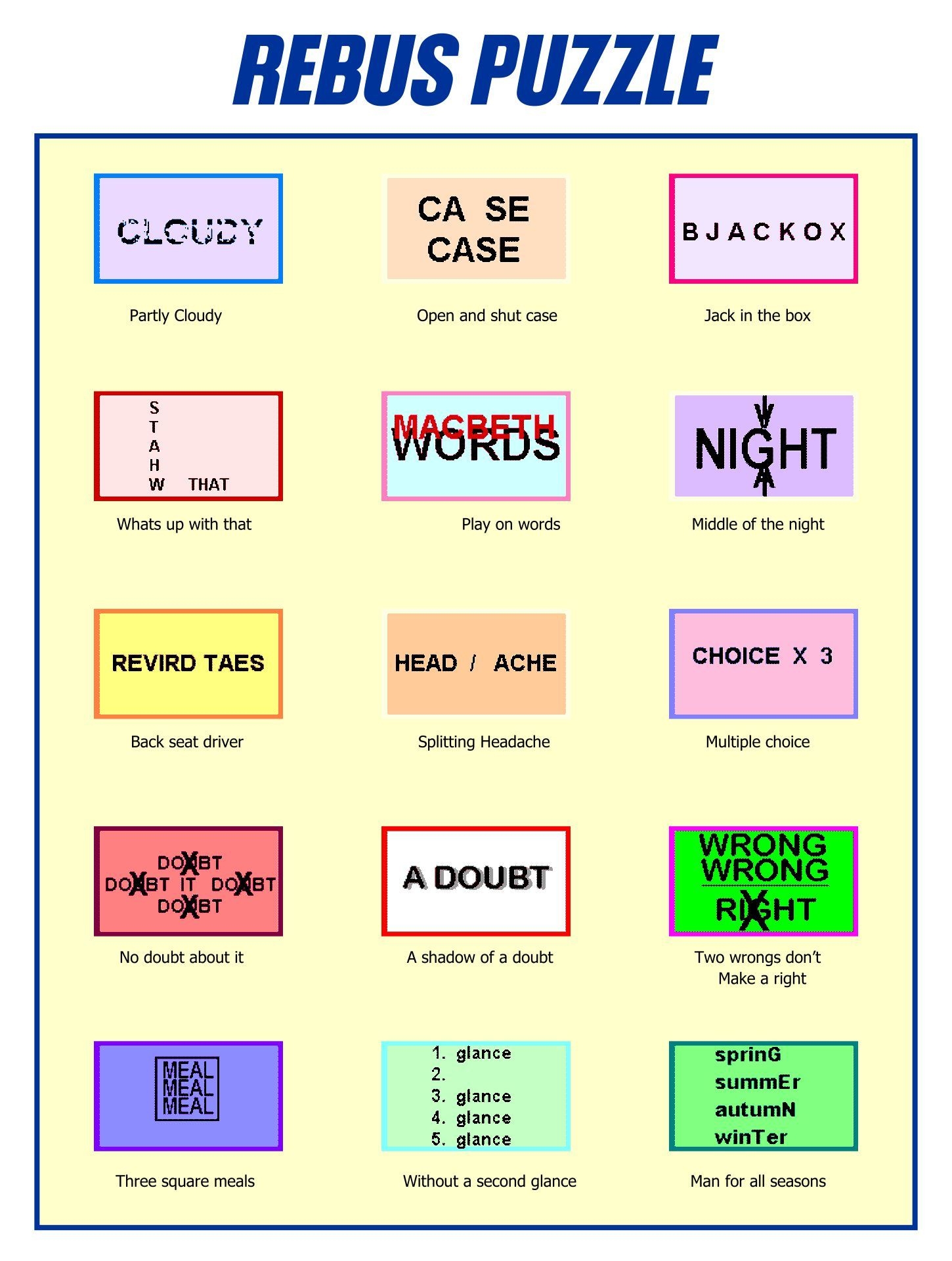 Free Printable Rebus Puzzles For 7Th Grade