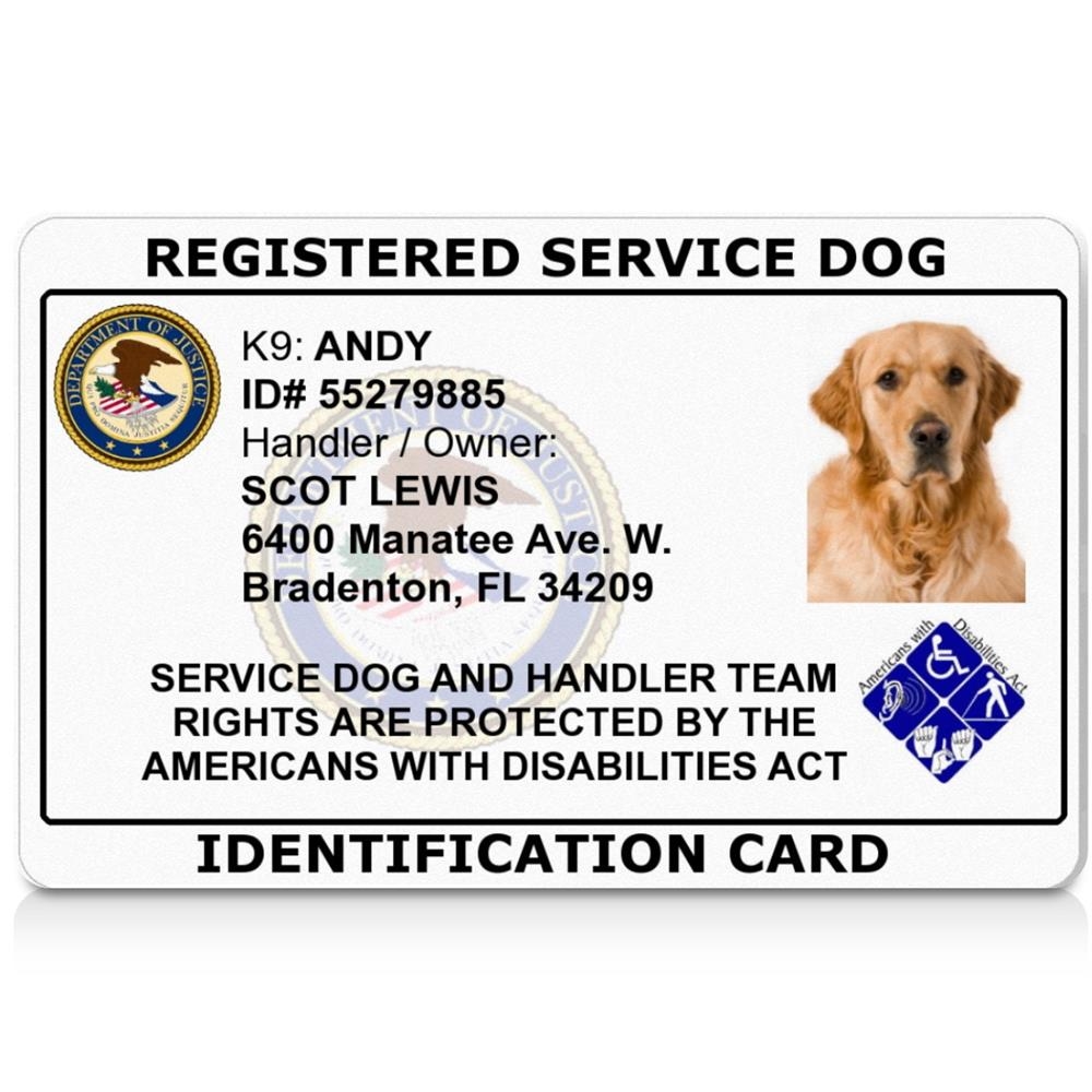 Registered Service Dog ADA ID Card Official ID For Your Service Dog