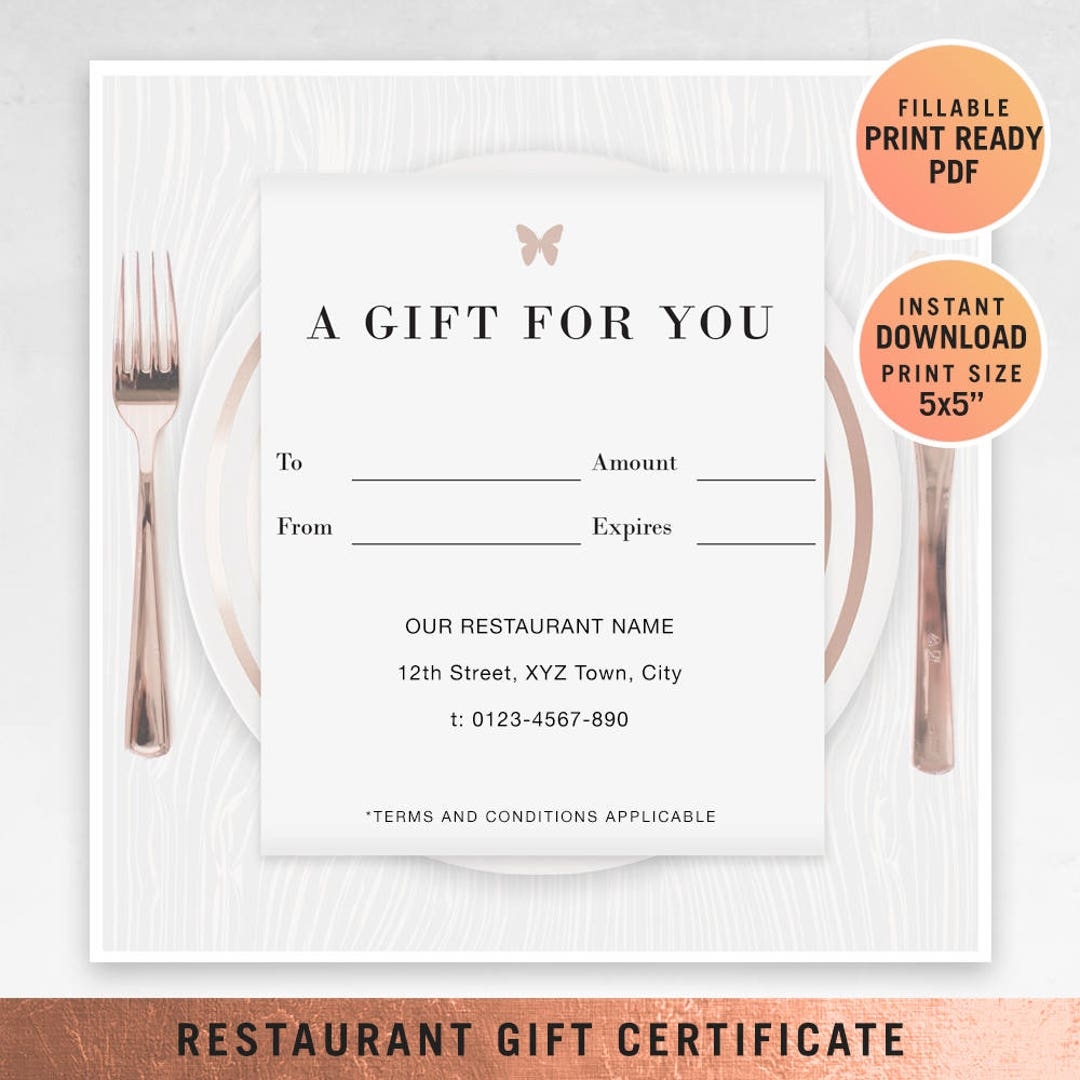 Restaurant Fillable Gift Certificate Template A Gift For You Gift Voucher Gift Certificate Printable PDF Dining Voucher Template Etsy UK