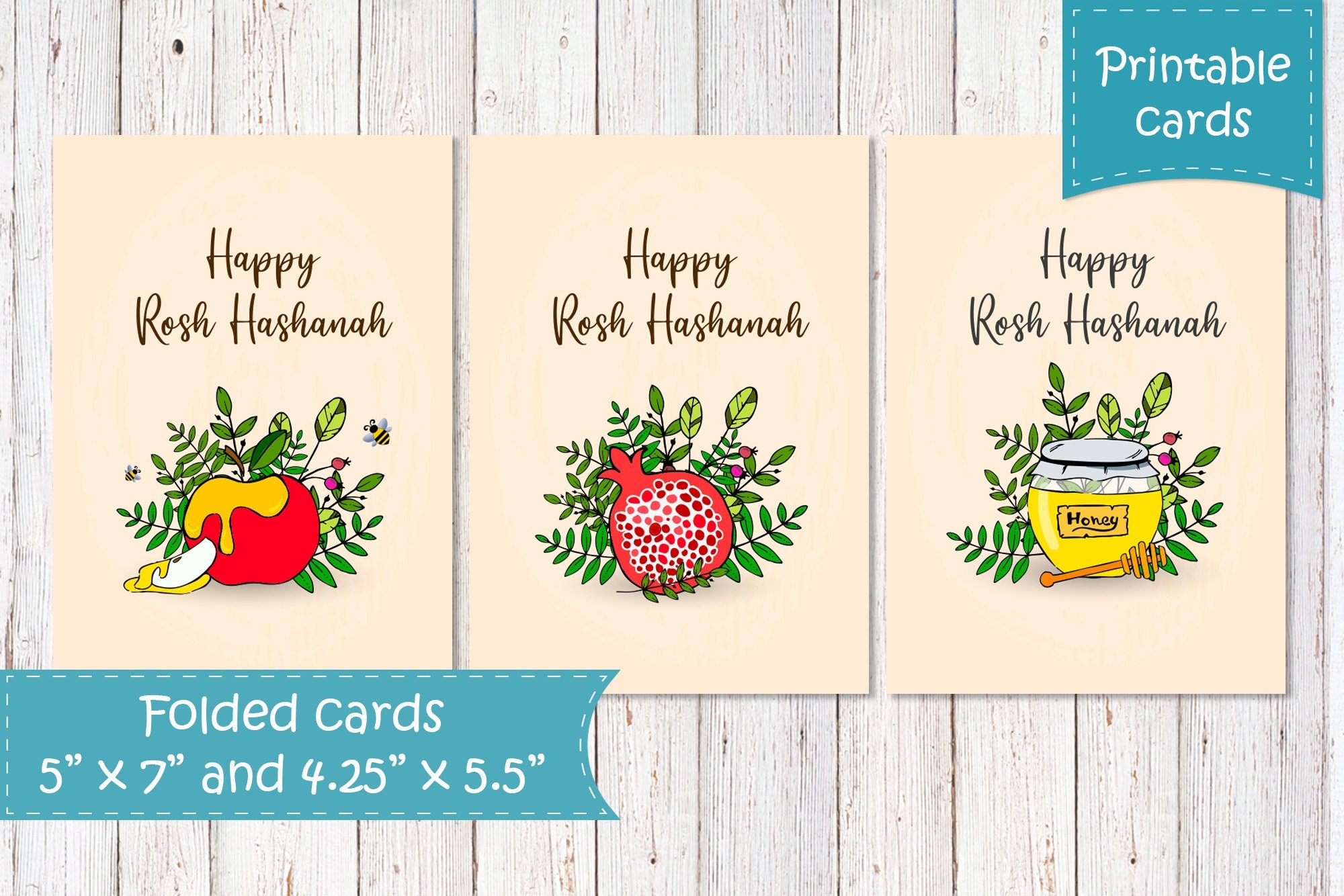 Rosh Hashanah Printable Greeting Cards Shana Tova Card Set