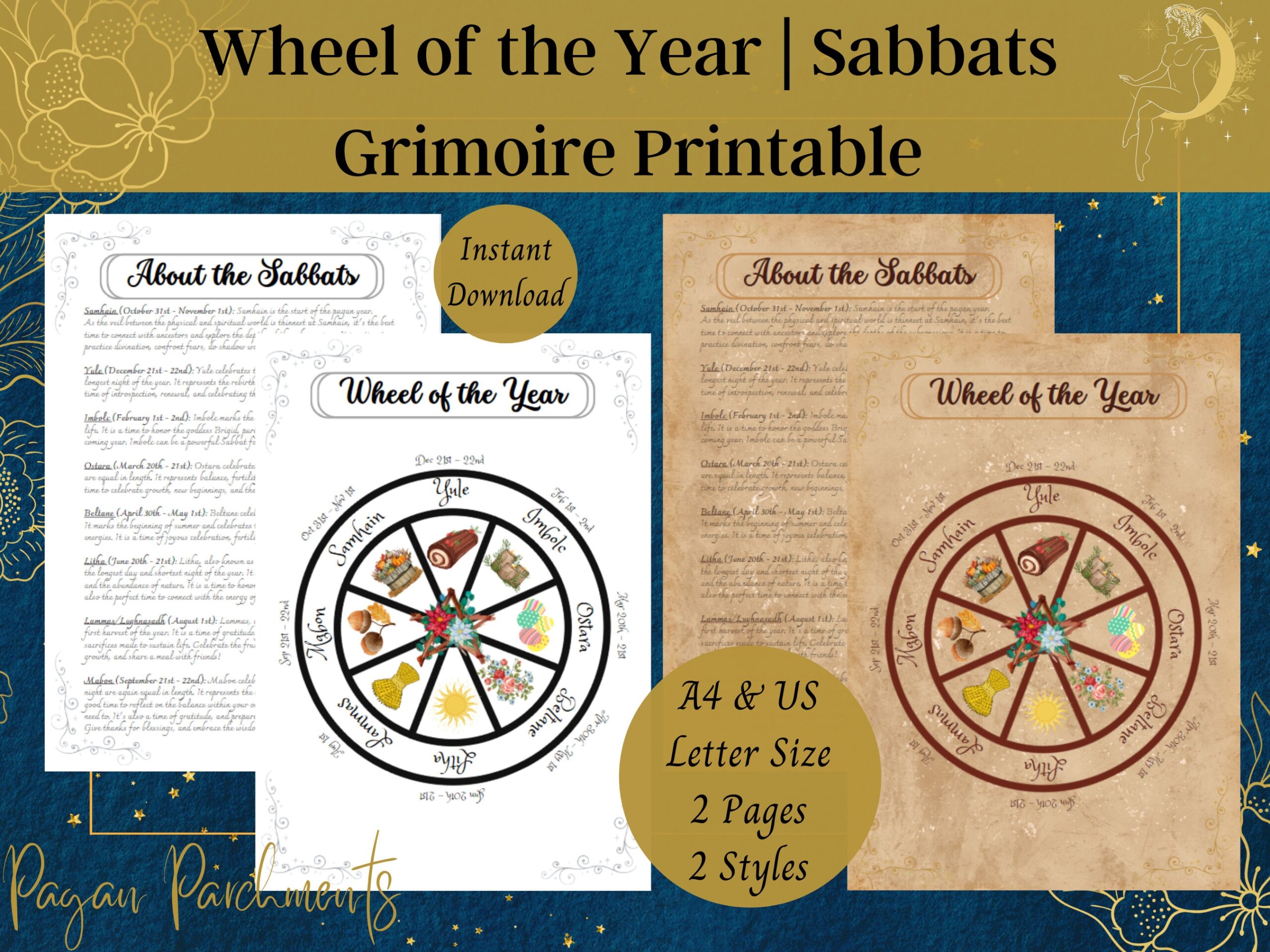 Sabbats Grimoire Printable Wheel Of The Year PDF Pagan Holidays Download Book Of Shadows Sabbat Baby Witch BOS Wiccan Celebrations Etsy