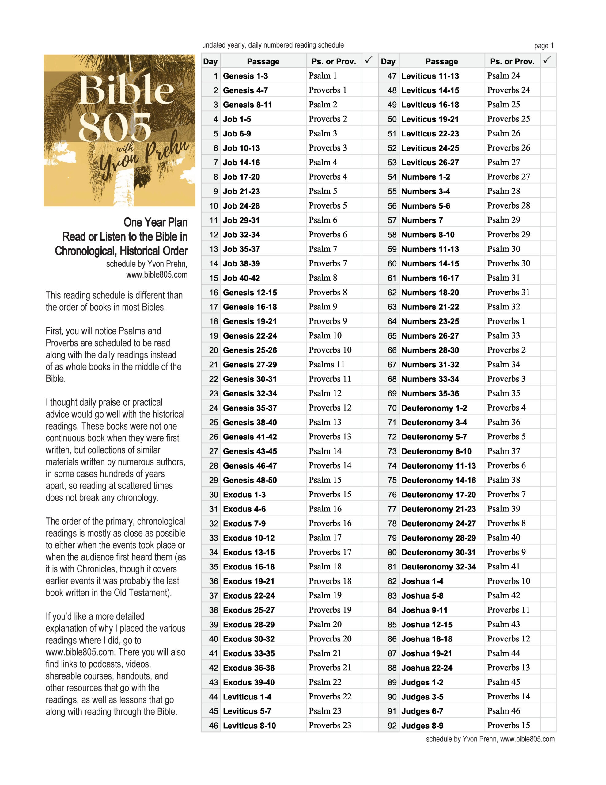 Schedule For Reading Through The Bible In Chronological Order Download And Print Out