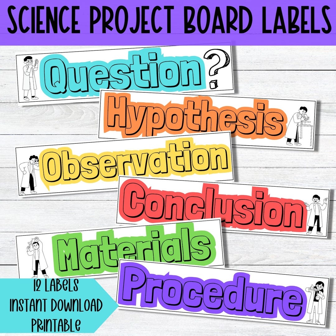 Science Fair Labels Printable Science Project Label School Project Science Board Poster Label Science Experiment Printable Scientific Method Etsy