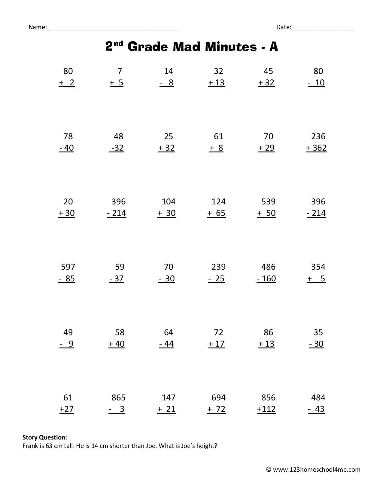 Printable Math Worksheets For 2Nd Grade