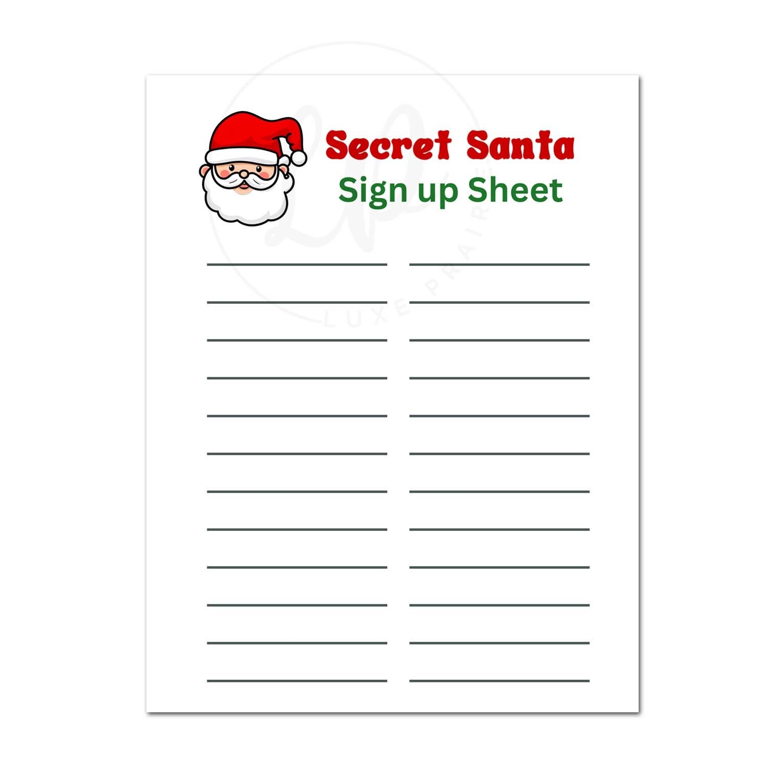Secret Santa Printable Work Secret Santa Gift Exchange Secret Santa Sheet Sign Up Printable Class Secret Santa Family Christmas Party Etsy