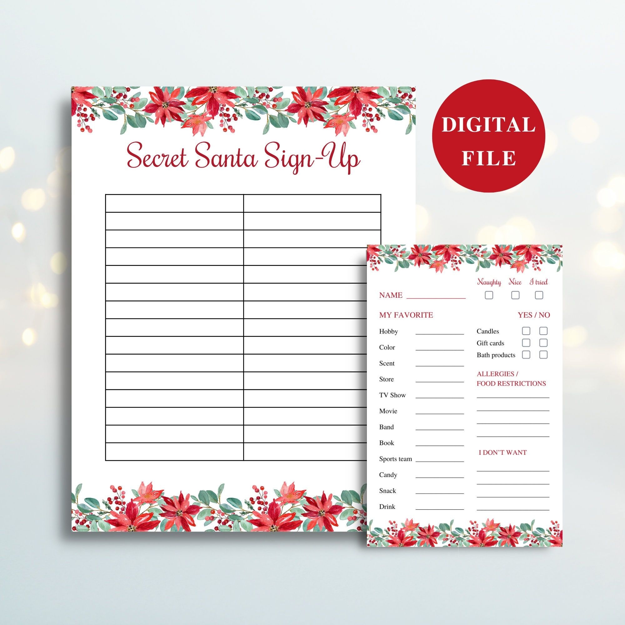 Secret Santa Sign Up Sheet Printable