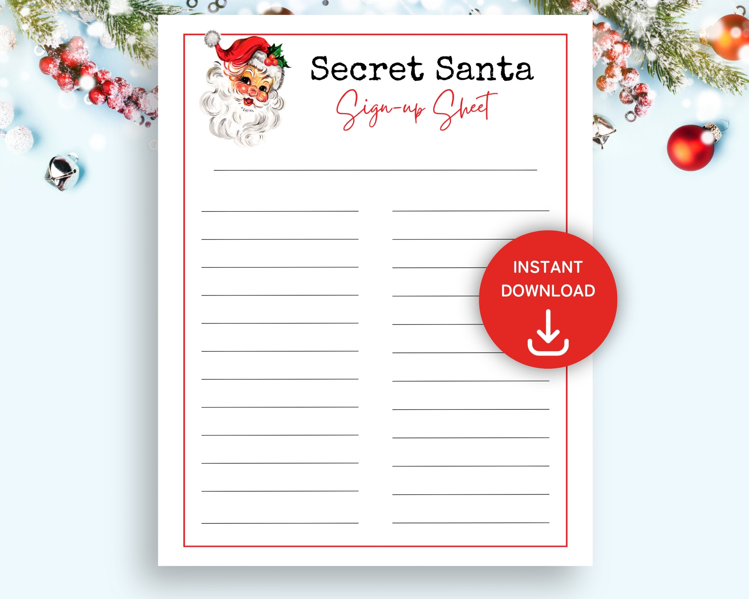 Secret Santa Sign Up Sheet Printable Secret Santa Gift Exchange Secret Santa Flyer Work Secret Santa Holiday Party Sign Up Sheet PDF Etsy